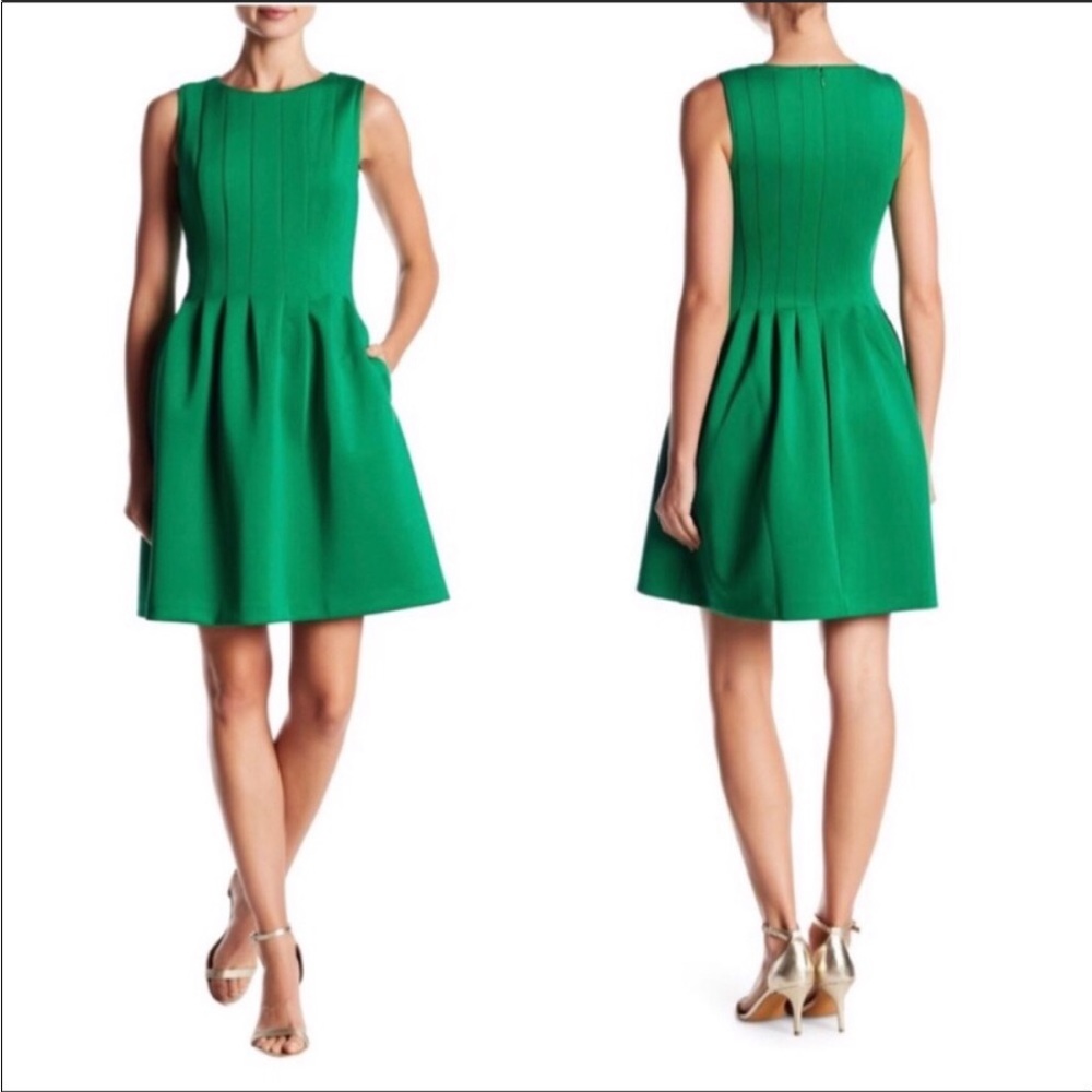 Vince Camuto Scuba Sleeveless Pleated A-Line Dress in Jade Green Size 10 Womens